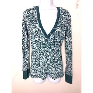 Y2K Maurices Floral Hooded Henley Top Size‎ Med 90s Grunge Indie Sleaze Skater